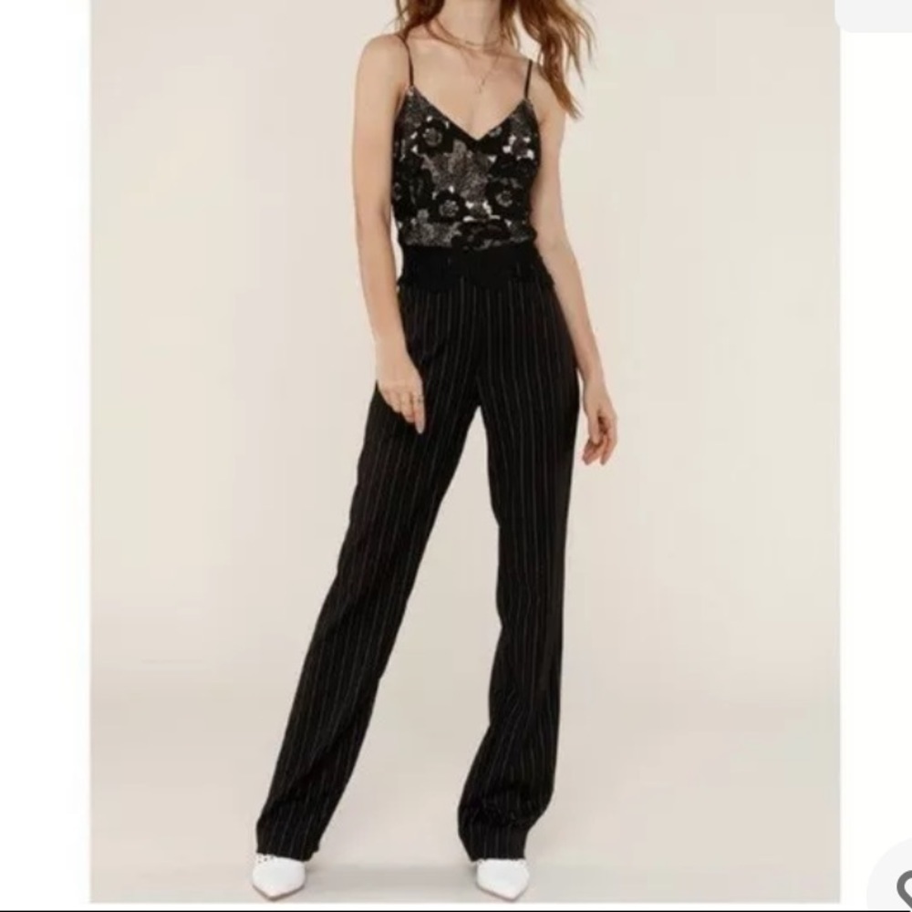 Heartloom Mona Stripe Lace Bodice Black Jumpsuit Size Small